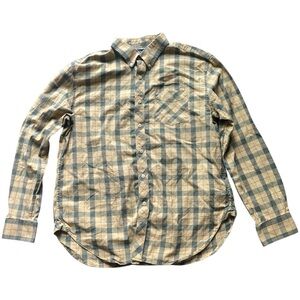 Vintage L.L. Bean Button Down Shirt Mens Large Yellow Green Plaid Made in India
